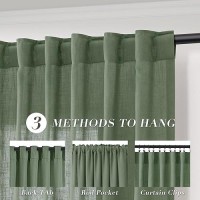 Joywell Olive Green Back Tab Linen Curtains 102 Inches Long 2 Panels For Living Room Bedroom Neutral Boho Farmhouse Rustic Light