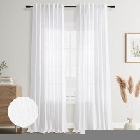 Joywell White Back Tab Linen Curtains 132 Inches Long 2 Panels For Living Room Bedroom Neutral Boho Farmhouse Rustic Light Filte