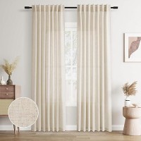 Joywell Beige Linen Back Tab Rod Pocket Linen Curtains 96 Inches Long 2 Panels For Living Room Bedroom Neutral Boho Farmhouse Ru