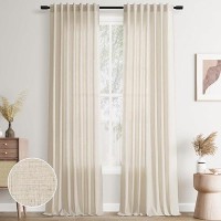 Joywell Linen Back Tab Linen Curtains 120 Inches Long 2 Panels For Living Room Bedroom Neutral Boho Farmhouse Rustic Light Filte