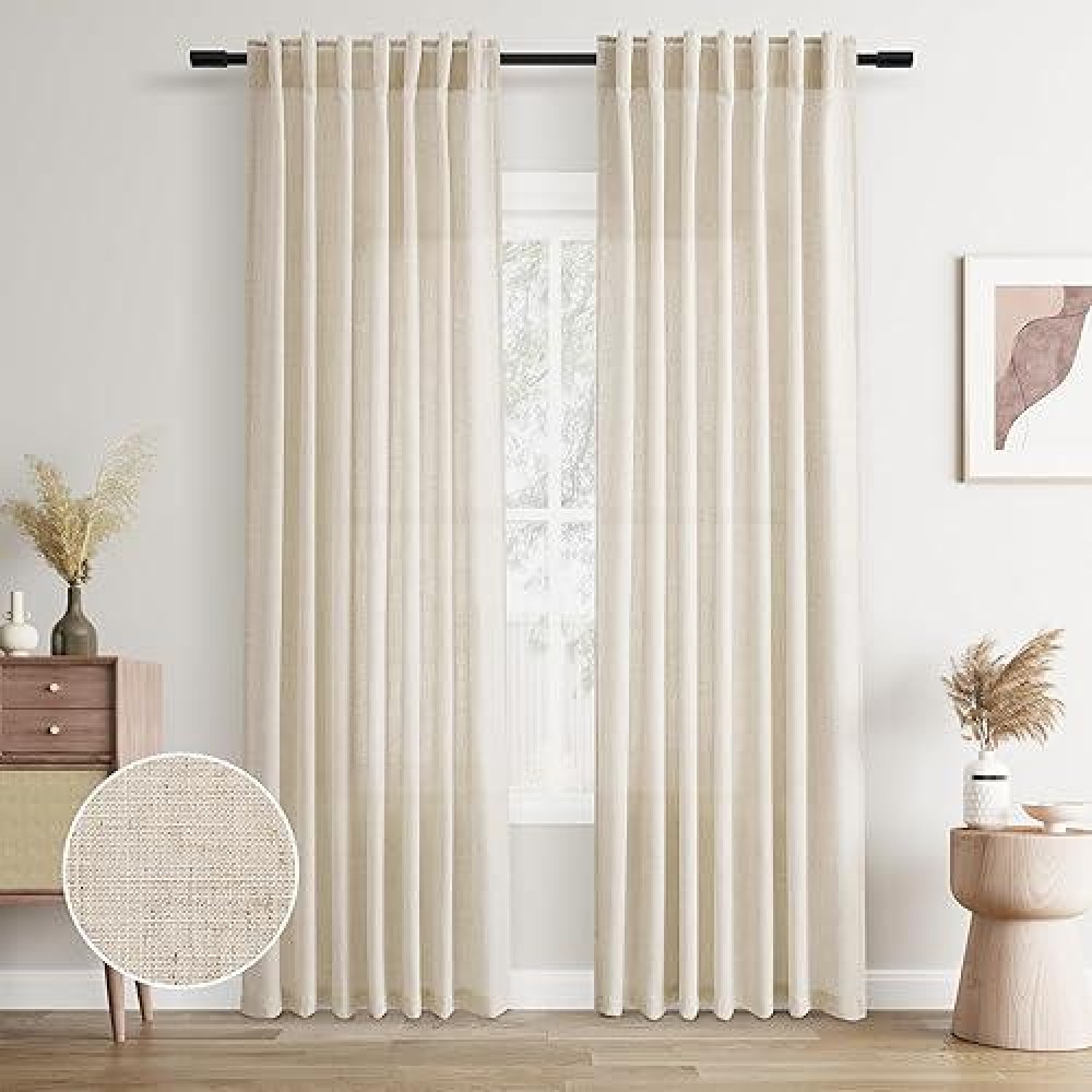 Joywell Linen Back Tab Linen Curtains 86 Inches Long 2 Panels For Living Room Bedroom Neutral Boho Farmhouse Rustic Light Filter