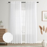 Joywell White Back Tab Rod Pocket Linen Curtains 90 Inches Long 2 Panels For Living Room Bedroom Neutral Boho Farmhouse Rustic L