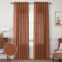 Joywell Terracotta Back Tab Linen Curtains 96 Inches Long 2 Panels For Living Room Bedroom Neutral Boho Farmhouse Rustic Light F