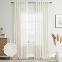 Joywell Natural Back Tab Linen Curtains 144 Inches Long 2 Panels For Living Room Bedroom Neutral Boho Farmhouse Rustic Light Fil