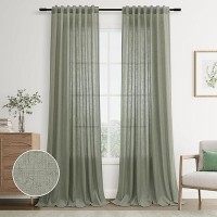 Joywell Sage Green Back Tab Linen Curtains 102 Inches Long 2 Panels For Living Room Bedroom Neutral Boho Farmhouse Rustic Light