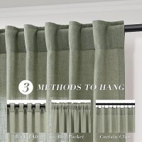 Joywell Sage Green Back Tab Linen Curtains 102 Inches Long 2 Panels For Living Room Bedroom Neutral Boho Farmhouse Rustic Light