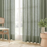 Joywell Sage Green Back Tab Linen Curtains 102 Inches Long 2 Panels For Living Room Bedroom Neutral Boho Farmhouse Rustic Light