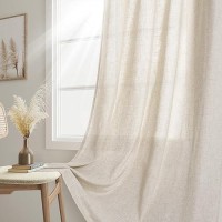 Joywell White Back Tab Linen Curtains 45 Inches Long 2 Panels For Kitchen Bathroom Small Window Neutral Boho Farmhouse Rustic Li