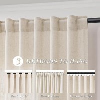 Joywell White Back Tab Linen Curtains 45 Inches Long 2 Panels For Kitchen Bathroom Small Window Neutral Boho Farmhouse Rustic Li