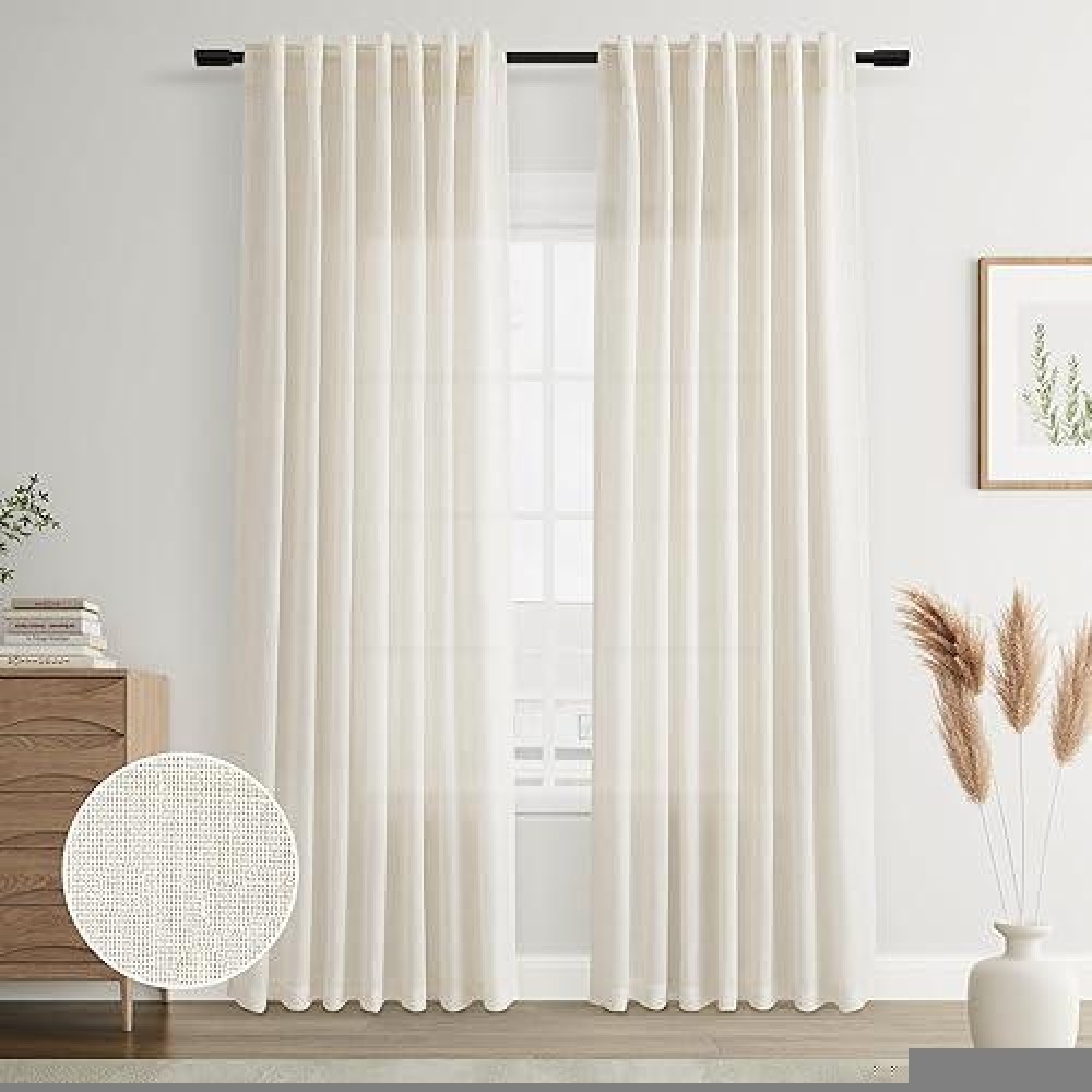 Joywell Linen Back Tab Linen Curtains 94 Inches Long 2 Panels For Living Room Bedroom Neutral Boho Farmhouse Rustic Light Filter