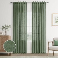 Joywell Olive Green Back Tab Linen Curtains 90 Inches Long 2 Panels For Living Room Bedroom Neutral Boho Farmhouse Rustic Light