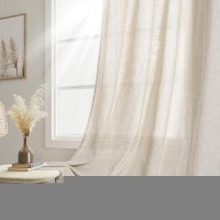 Joywell Beige Linen Back Tab Rod Pocket Linen Curtains 102 Inches Long 2 Panels For Living Room Bedroom Neutral Boho Farmhouse R