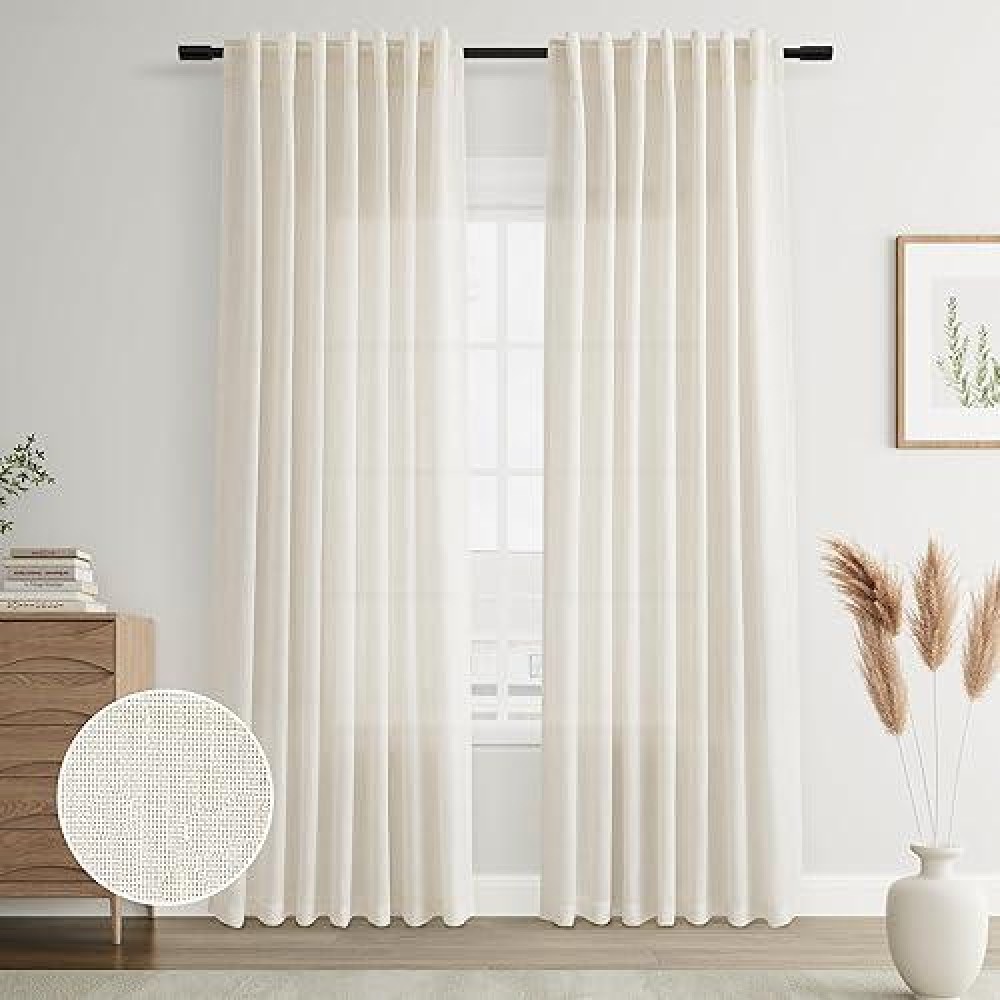 Joywell Natural Back Tab Linen Curtains 80 Inches Long 2 Panels For Living Room Bedroom Neutral Boho Farmhouse Rustic Light Filt