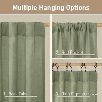 Lamit Light Filtering Linen Curtains 84 Inches Long For Bedroom Linen Textured Semi Sheer Back Tab And Rod Pocket Sage Green Bo