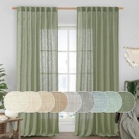 Lamit Extra Wide Linen Curtains For Bedroom Sage Green Light Filtering Faux Linen Textured Panels Semi Sheer Back Tab And Rod P