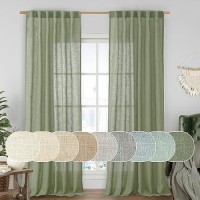 Lamit Sage Green Linen Curtains 90 Inch For Living Room Back Tab And Rod Pocket Linen Textured Curtains Light Filtering Drapes