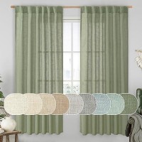 Lamit Sage Green 72 Inch Linen Curtains For Living Room 2 Panels Linen Textured Light Filtering Semi Sheer Back Tab And Rod Poc