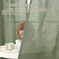 Lamit Sage Green 72 Inch Linen Curtains For Living Room 2 Panels Linen Textured Light Filtering Semi Sheer Back Tab And Rod Poc