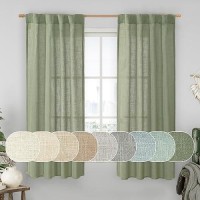 Lamit Sage Green Linen Semi Sheer Curtains 63 Inch For Bedroom Light Filtering Neutral Window Curtains Farmhouse Boho Back Tab