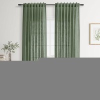 Joywell Olive Green Back Tab Linen Curtains 96 Inches Long 2 Panels For Living Room Bedroom Neutral Boho Farmhouse Rustic Light