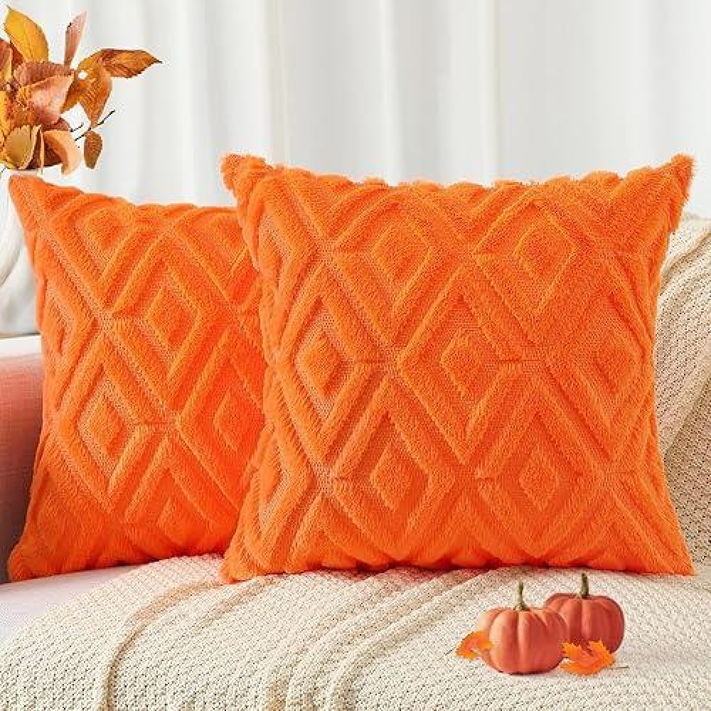 Pallene Fall Soft Faux Fur Throw Pillow Covers 16X16 Plush Wool Decorative Pillow Covers Couch Sofa Pillow Covers For Living