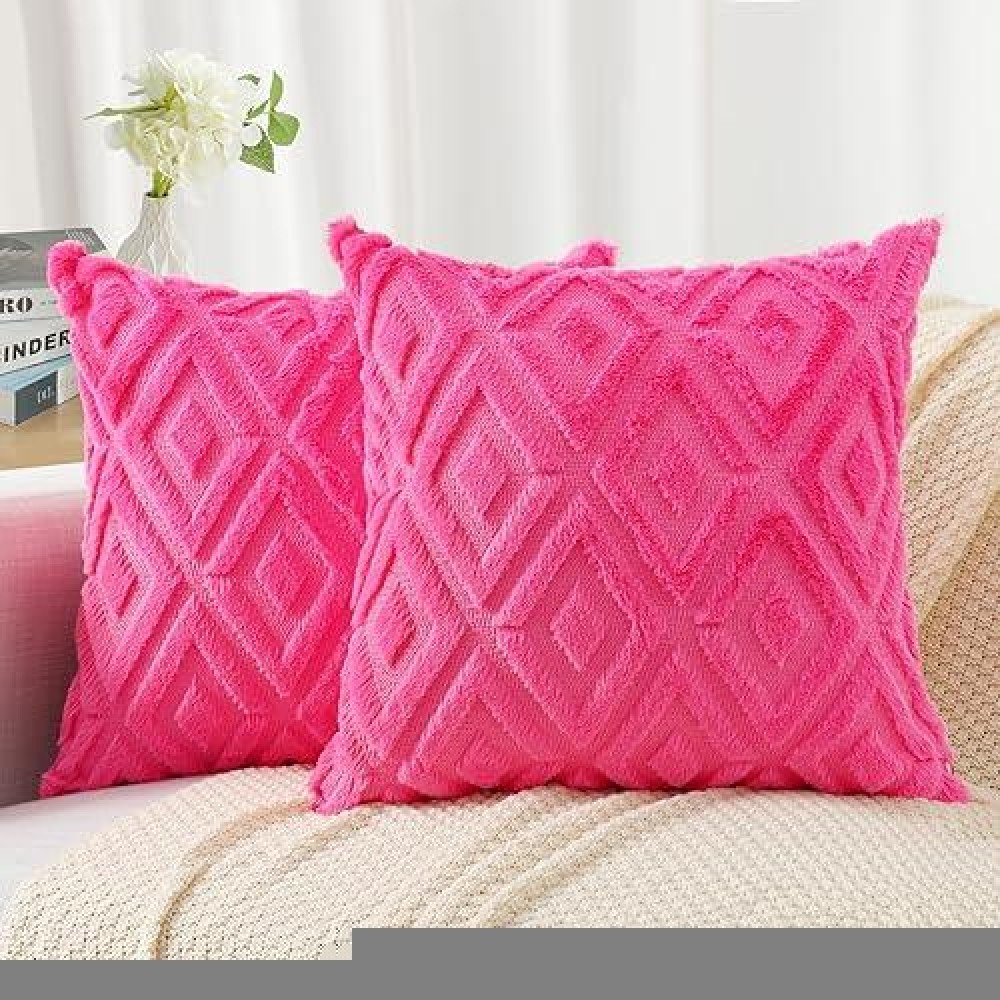 Pallene Soft Faux Fur Throw Pillow Covers 16X16 Plush Wool Decorative Pillow Covers Couch Sofa Pillow Covers For Living Room