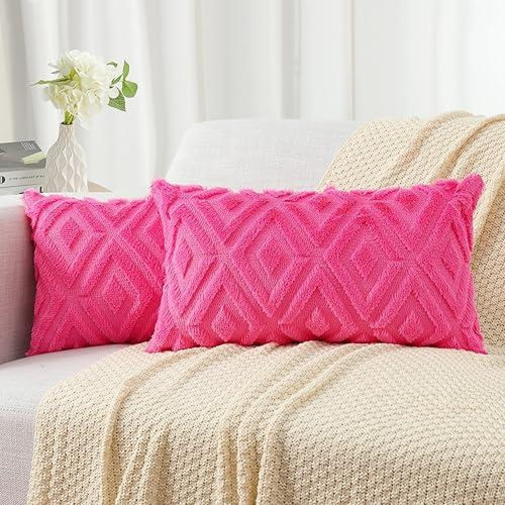 Pallene Soft Faux Fur Throw Pillow Covers 12X20 Plush Wool Decorative Lumbar Pillow Covers Couch Sofa Pillow Covers For Livi