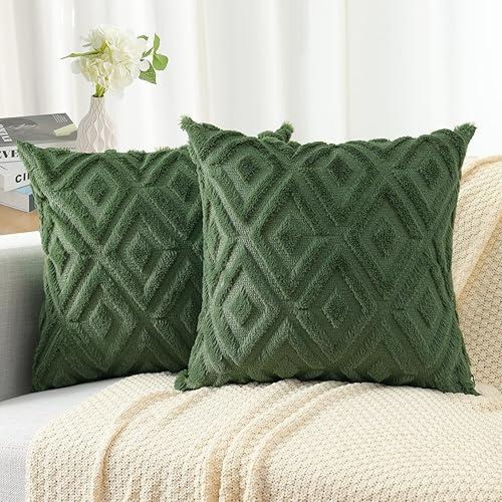 Pallene Christmas Soft Faux Fur Throw Pillow Covers 16X16 Plush Wool Decorative Pillow Covers Couch Sofa Pillow Covers For L