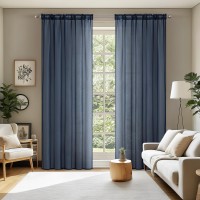 Miulee 2 Panels Navy Blue Sheer Curtains 96 Inches Long Window Curtains Rod Pocket Elegant Window Voile Panelsdrapestreatment