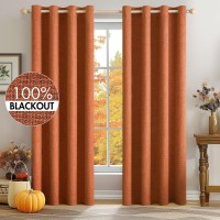 Miulee Linen Curtains For Bedroom 100 Blackout Thermal Insulated Orange Grommet Room Darkening Curtains Drapes Fall Decor For