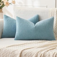 Miulee Smoke Blue Couch Pillow Covers 12X20 Inch Set Of 2 Soft Chenille Decorative Throw Pillow Covers Farmhouse For Sofa Livin