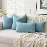 Miulee Smoke Blue Couch Pillow Covers 12X20 Inch Set Of 2 Soft Chenille Decorative Throw Pillow Covers Farmhouse For Sofa Livin