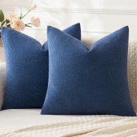 Miulee Navy Blue Couch Pillow Covers 16X16 Inch Set Of 2 Soft Chenille Decorative Throw Pillow Covers Farmhouse For Sofa Living