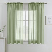 Miulee Sage Green Linen Textured Sheer Curtains For Bedroom Living Room Semi Transparent Farmhouse Window Treatment Light Green