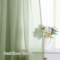 Miulee Sage Green Linen Textured Sheer Curtains For Bedroom Living Room Semi Transparent Farmhouse Window Treatment Light Green