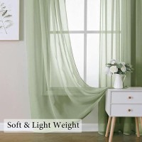 Miulee Sage Green Linen Textured Sheer Curtains For Bedroom Living Room Semi Transparent Farmhouse Window Treatment Light Green