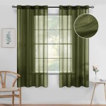 Miulee 2 Panels Olive Green Semi Sheer Window Curtains Elegant Grommet Top Window Voile Panelsdrapestreatment Linen Textured D