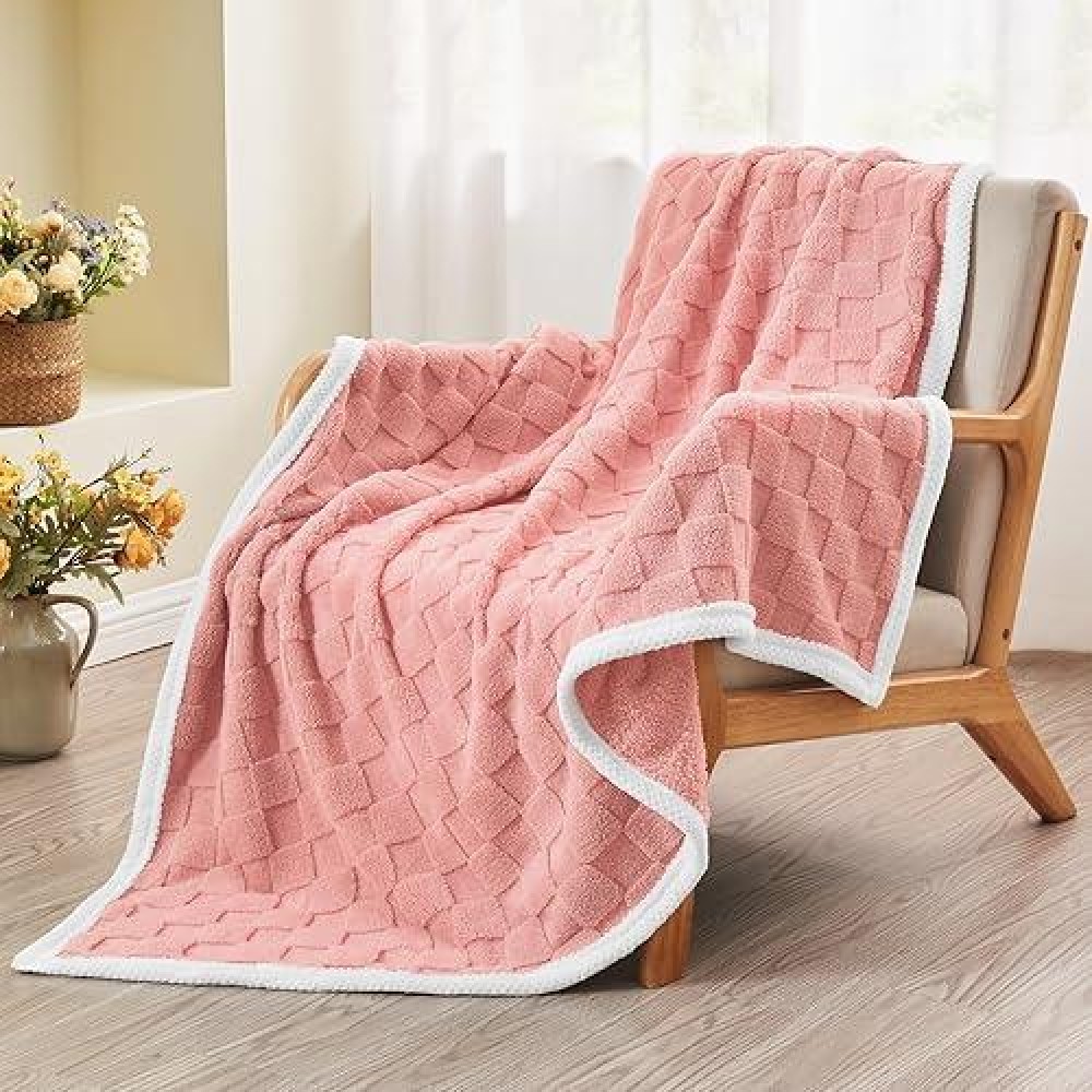 Bedelite Super Soft Throw Blanket For Couch And Bed  Lightweight Cozy Fluffy Decorative 3D Checkered Blanket  Warm And Fuzzy Fleece Blanket For Camping  Travel(Pink  50