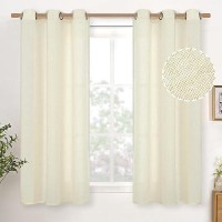 Youngstex Short Linen Curtains 40 Inches Length Cream Linen Textured Bronze Grommet Drapes Light Filtering For Rustic Cafe Bathr