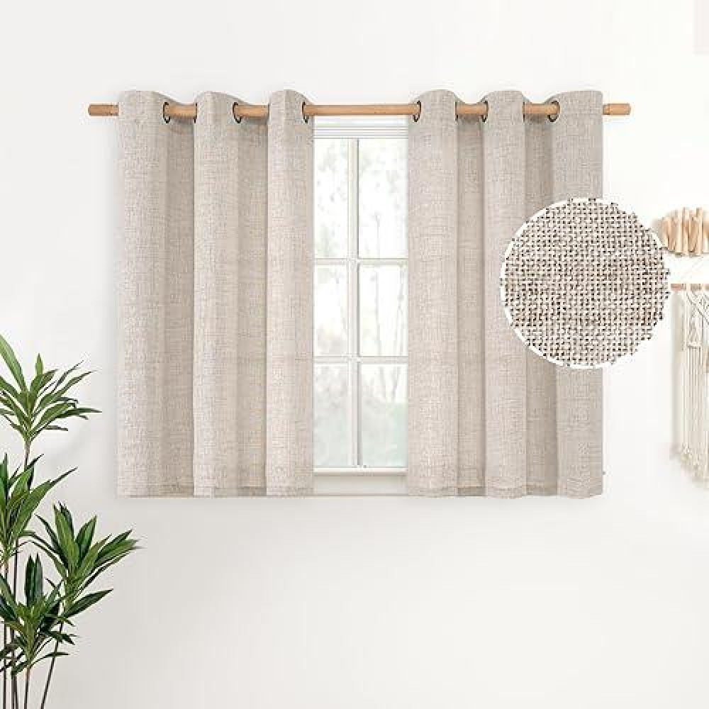 Youngstex Short Linen Curtains 30 Inch Length For Kitchen Cafe Bronze Grommet Light Filtering Drapes For Small Window Bathroom R