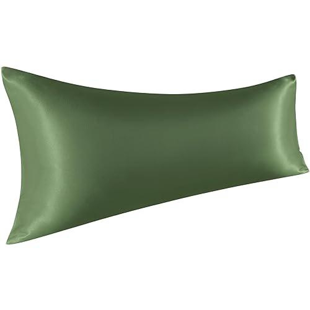 Ntbay Satin Body Pillowcase For Hair And Skin Luxurious And Silky Pillow Case With Envelope Closure 20X54 Inches Olive Green