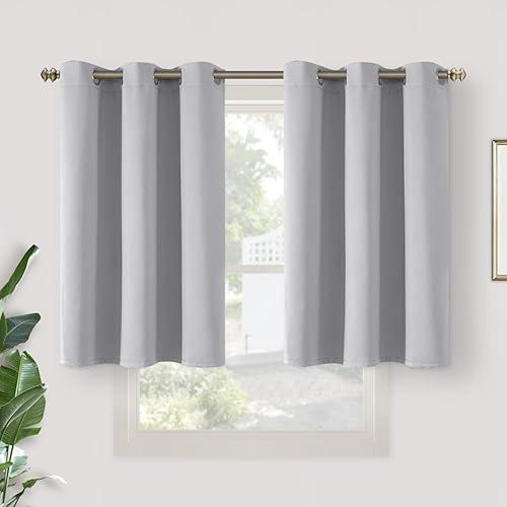 Youngstex Light Grey Short Curtains 36 Inch Length For Window Thermal Insulated With Grommet Room Darkening Drapes For Bedroom