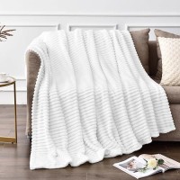 Bedelite Fleece Blanket Twin Size - 3D Ribbed Jacquard Soft And Warm Decorative Fuzzy Blankets - Cozy  Fluffy  Plush Lightweight Throw Blankets For Couch  Bed  Sofa(White  60X80 Inches)