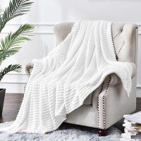 Bedelite Fleece Blanket Twin Size - 3D Ribbed Jacquard Soft And Warm Decorative Fuzzy Blankets - Cozy  Fluffy  Plush Lightweight Throw Blankets For Couch  Bed  Sofa(White  60X80 Inches)