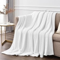 Bedelite Fleece Blanket Twin Size - 3D Ribbed Jacquard Soft And Warm Decorative Fuzzy Blankets - Cozy  Fluffy  Plush Lightweight Throw Blankets For Couch  Bed  Sofa(White  60X80 Inches)