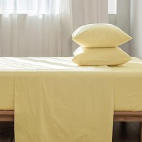 Moomee Bedding Sheet Set 100 Washed Cotton Linen Like Textured Breathable Durable Soft Comfy Butter Yellow Queen