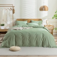 Jellymoni Light Green Duvet Cover California King 100 Washed Cotton Linen Like Textured Comforter Cover 3 Pieces Breathable