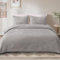 Exclusivo Mezcla Ultrasonic King Quilt Bedding Set Lightweight Light Grey Bedspreads Soft Modern Geometric Coverlet Set For All