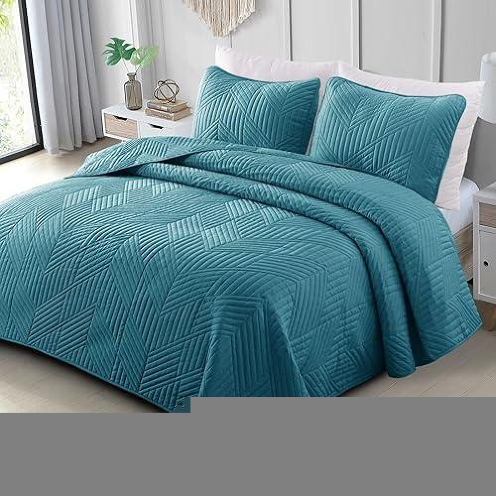 Exclusivo Mezcla California King Quilt Bedding Set Lightweight Teal Oversized King Bedspreads Soft Modern Geometric Coverlet Se