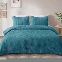 Exclusivo Mezcla California King Quilt Bedding Set Lightweight Teal Oversized King Bedspreads Soft Modern Geometric Coverlet Se